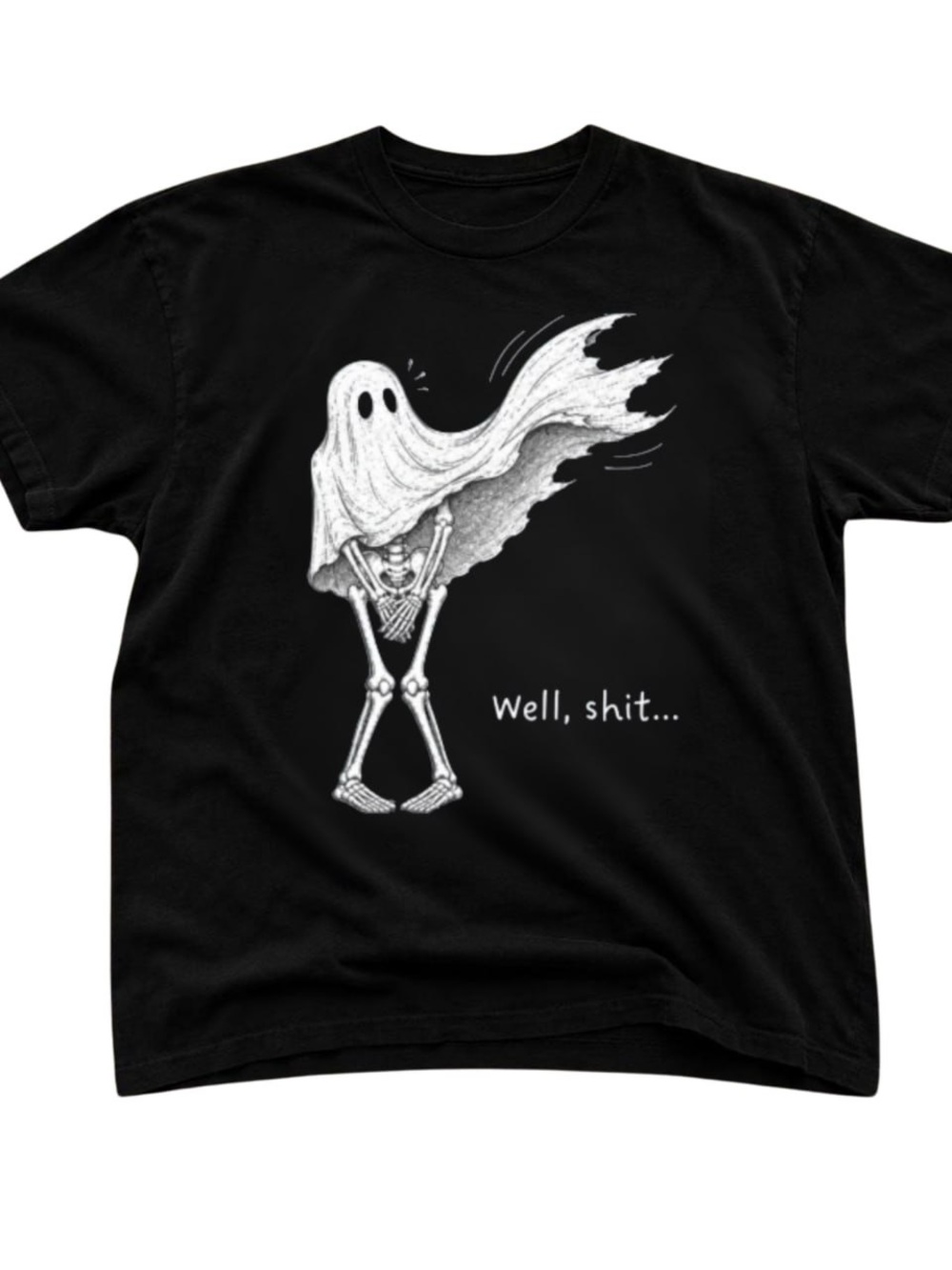Black Short Sleeve Tee with Ghost-over-Skeleton Graphic